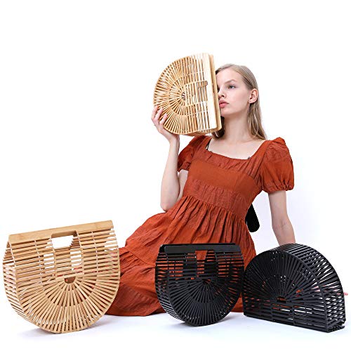 Miuco Womens Bamboo Handbag Handmade Large Tote Bag Straw Beach Bags | Beach Purse Size - size: Small