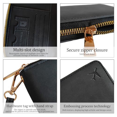 Passport Holder for Travel Wallet,RFID Detachable Wrist Strap Wallet | Leather Travel Card Sleeve for Men Women - color: Black