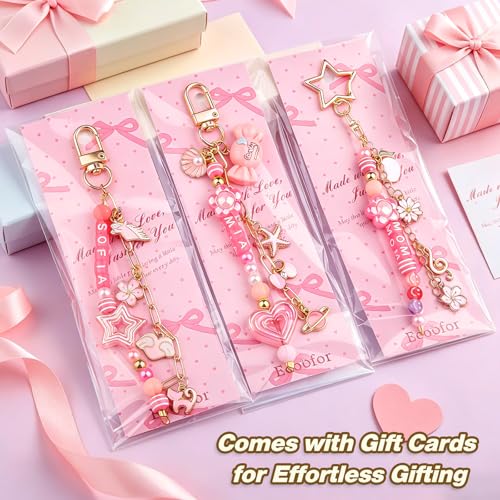 Ecoofor 707 Pcs Lip Gloss Beaded Keychain Making Kits, Pink DIY Bag Charm Kit, 78.8 Inch Chains, Key Chain Hooks, Jump Rings, Lobster Clasps, 452 Charms & Letter Beads, Tools & Gift Bags - color: Gold-707Pcs Kit