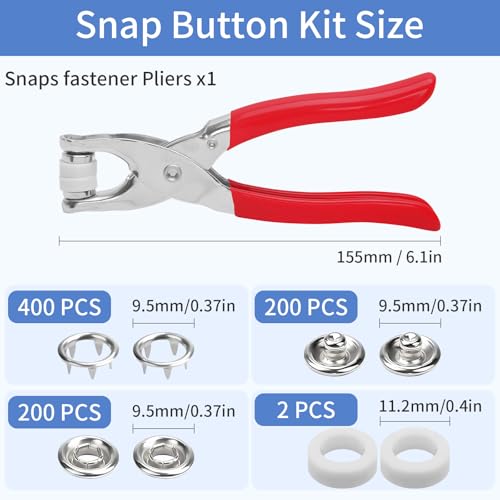 Vintrex 200Set Metal Snap Button Kit - Silver Hollow Snaps for Fabric with Fastener Pliers, 9.5mm Sewing Button Snaps for DIY Crafts, Clothing & Sewing Projects(803Pcs) - color: 9.5mm 200Set