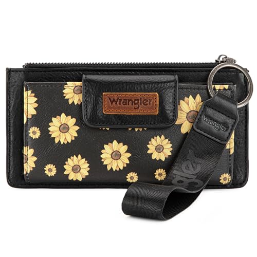 X Wrangler Western Wallet for Women Card Cases & Money Organizers Wristlet Wallet with Zipper Pocket - color: X Black