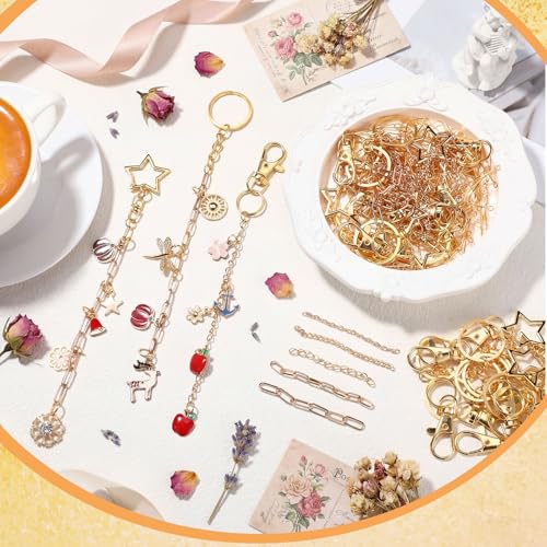 Liliaafar 48 Set Keychain Making Kit Gold Silver Metal Keychain Clips with Key Ring Swivel Snap Hook Lobster Claw Clasps Extender Chain Bulk for DIY Craft Lip Gloss Bag Accessories Gift (Retro Gold) - color: Retro Gold