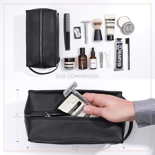 MAKE LIFE EXCLUSIVE Men's Leather Toiletry Bag, Travel Dopp Kit, Shave Kit