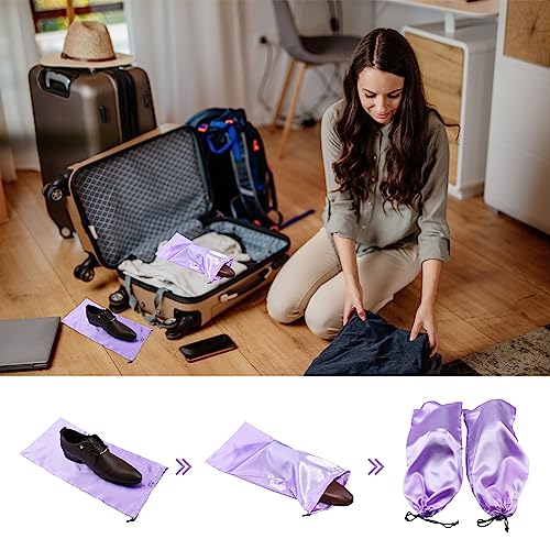 GONGKANGYUAN 4 Pack Shoe Bags for Travel Satin Fabric Shoe Bag with Drawstring for Men Women Travel Protecting Storing Shoes (Brown) - color: Brown