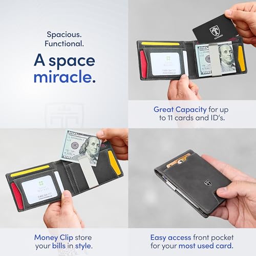 TRAVANDO Money Clip Wallet - RFID Protected Bifold Wallet for Men for 11 Cards - including Gift Box (Grey) - color: Grey