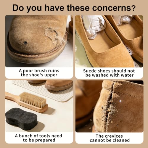 Suede&Nubuck 4-Way Leather Brush Cleaner Suede Brush (Black) | 4-in-1 Suede Brush and Eraser,Horsehair Shoe Brush,Copper Wire Shoe Brush for Suede Nubuck Shoes Boots,Suede Cleaning Brush - color: Black