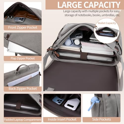 NerIion Nerlion Messenger Bag for Men 17-17.3 Inch Laptop Bag Canvas Water-resistant Computer Bag Shoulder Bag Work Briefcase Bookbag for College (Light Gray) - color: Light Grey