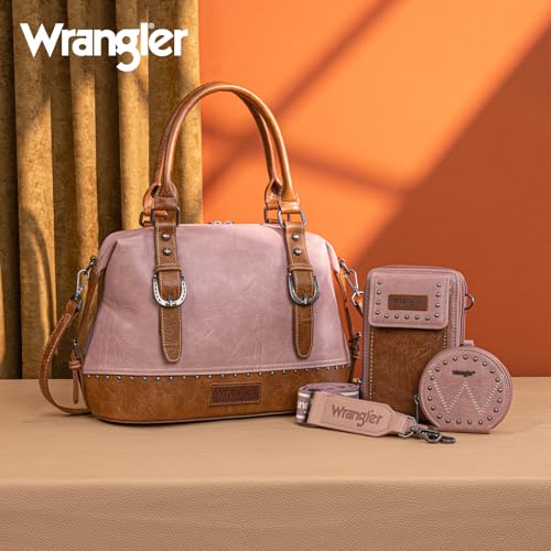 Wrangler 3Pcs Doctor Bag Sets for Women Top-handle Satchel Bag with Cell Phone Handbag and Coin Purse - color: Pink