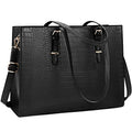 Laptop Bag for Women 15.6 Inch Crocodile Leather Tote Bag Water-resistant Work Briefcase Business Computer Shoulder Bag for Travel Teacher Nurse Professional Handbag,Black - color: Black