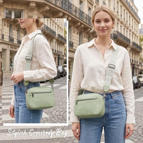 TANTOMI Small Crossbody Bag for Women, Vegan Leather Handbags Shoulder Bag for Travel, Cross Body Purse with Adjustable Strap - color: Light Green