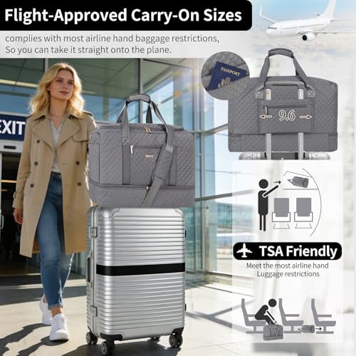 Stuery Weekender Bags for Women with Toiletry Bags: Large Overnight Bags Travel Duffel Bag Carry On Shoulder Weekend Tote with Shoe Compartment and Wet Pocket for Girls Airplane Traveling,Gray - color: D-3PCS Gray