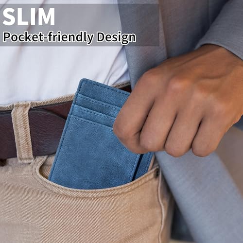 Chelmon Slim Wallet for Men, Minimalist Front Pocket RFID Blocking Credit Card Holder - color: Navy Blue