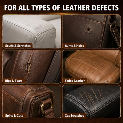 Brown Leather Repair Kit for Furniture, Car Seats, Couch, Steering Wheel, Leather and Vinyl Repair Kit with Super Easy Instructions, Efficiently Repairs Scratches, Peeling, Tears, Holes of All Leather