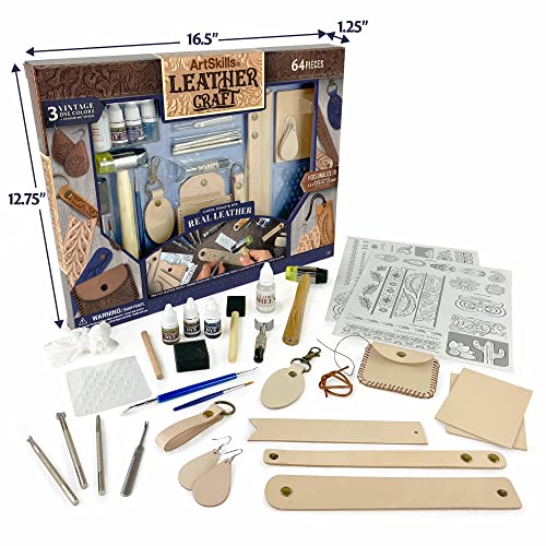 ArtSkills Leather Working Kit for Beginners with Tools, Dyes, and Stamps | 64pc Leather Craft Kit - Gift for Teens and Adults