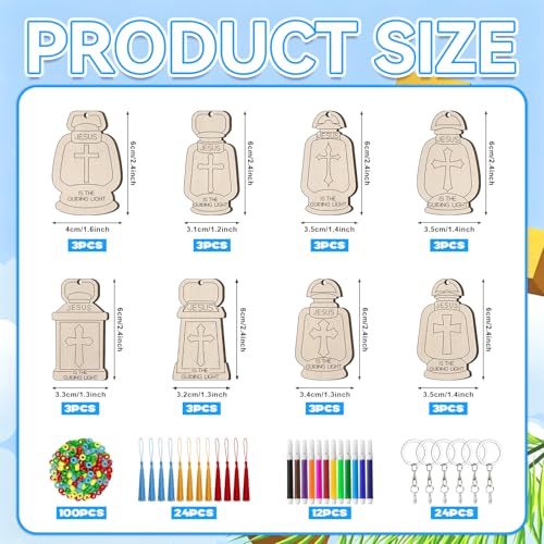 Cinrobiye 24 Set Christian Crafts Jesus Lights The Way Keychain Craft Kit Bulk DIY Bible Verse Wooden Paint Keychains with Color Pens VBS Gift for Sunday School Church Activitiy Religious Party Decors - style: Light