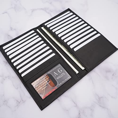 AG Wallets Genuine Leather Mens Long ID 19 Credit Card Security Wallet Black (RFID_Black) - color: RFID_Black