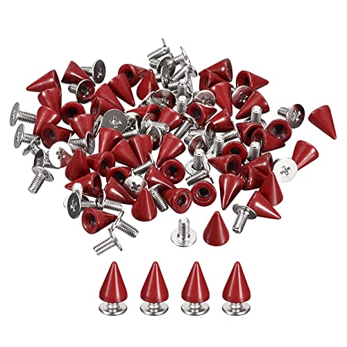 uxcell 100 Sets Cone Spikes Studs, 7x10mm Studs and Spike Metal Screw Back Rivet for Clothing Belts Bags Shoes DIY Leathercraft, Red - color: Red