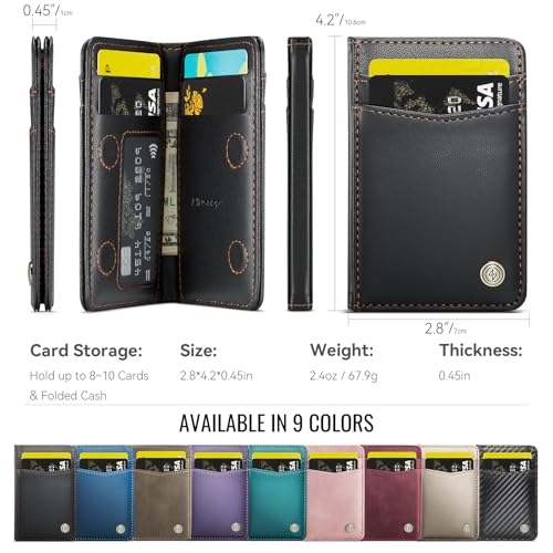 Slim Wallet for Men RFID Blocking Credit Card Holder Bifold Front Pocket Mini Wallet with 8 Card Slots and 2 Cash Pockets, Minimalist PU Leather Small Travel Purse Compact Gift for Him, Black - color: Black