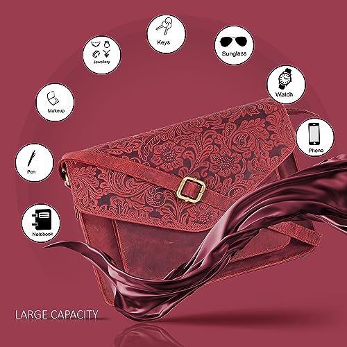 Ozora Genuine Leather Crossbody Purse for Women, Shoulder Bag - color: E.red Hunter