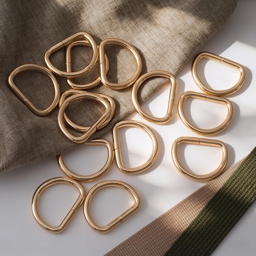 16pcs 25 mm Metal D Rings for Purse, Multifunctional D-Shaped Metal Ring Buckle, Non Welded Semi Circular DIY Bag Hardware Accessories for Crafts, Leather Strap, Backpack - Light Gold