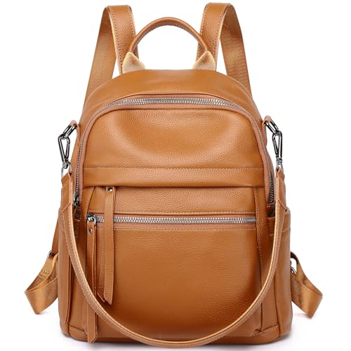 Genuine Leather Backpack Purse For Women - color: Orange Brown