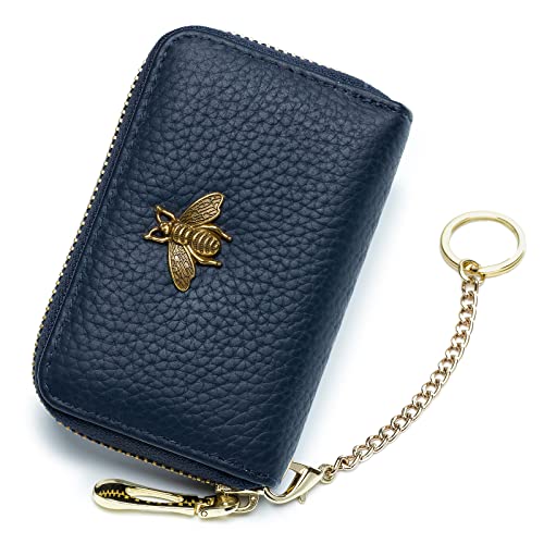 imeetu RFID Credit Card Holder, Small Card Wallet Women, Leather Card Case | Genuine Leather Women's Card & id Cases, Change Coin Purse with Zipper Keychain id Window, 20 Colors & 3 Styles, Daily, Gifts - color: Pro - Blue, size: Pro