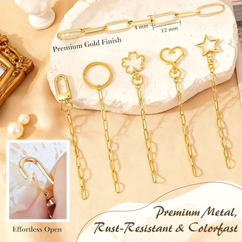 Ecoofor 50 Set Keychain Making Kit, 5 Style Metal Keychain Clips with Swivel Snap Hooks, Lobster Clasps, Key Rings & Extender Chains for DIY Crafts, Jewelry, Bags, Keychains & Gift Accessories - color: Gold-50Set Keychain Making Kit