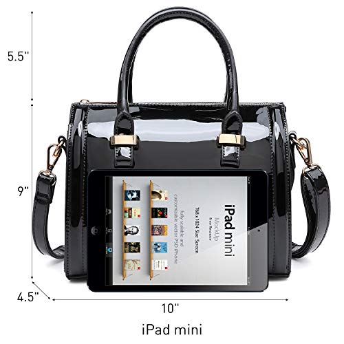 Shiny Patent Faux Leather Handbags Barrel Top Handle Purse Satchel Bag Shoulder Bag for Women - color: 0black