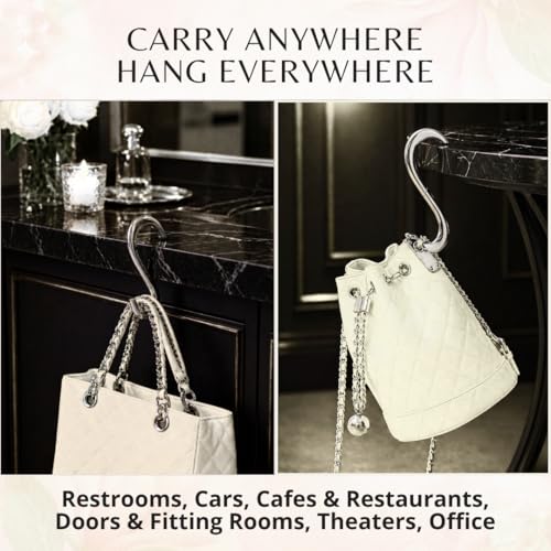HOOK UP Luxury Purse Table Hook Holds 30 lbs, Platinum Finish Purse Hanger | Portable Handbag Holder for Women | Patented Bag Hook for Desk, Travel, Cafe & Office | Foldable Heart Design Purse hook - color: Platinum