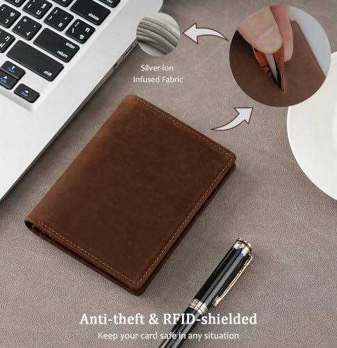 RFID Blocking Bifold Vertical Mens Wallet, Full Grain Leather | Genuine Leather, Compact Travel Design, ID Window, 7 Card Slots & 2 Cash Pockets, Gift Box, Coffee Brown - color: Coffee Brown