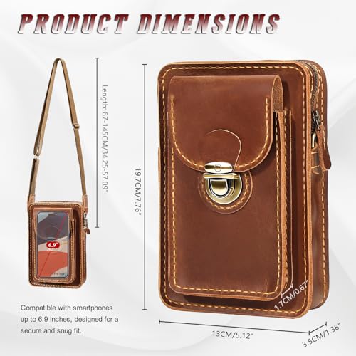 Handmade Leather Phone Holster Purse with Belt Loop, Small Crossbody Bag for Women Men, Phone Pouch With Card Wallet - color: Brown