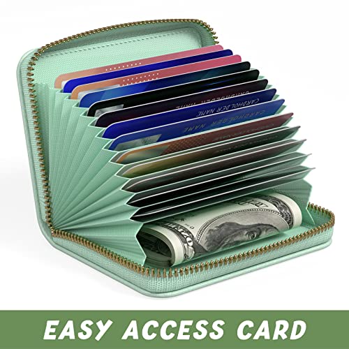 Credit Card Holder for Women, Small RFID Wallet Slim Leather Card Case - color: A-Green, size: Keychain