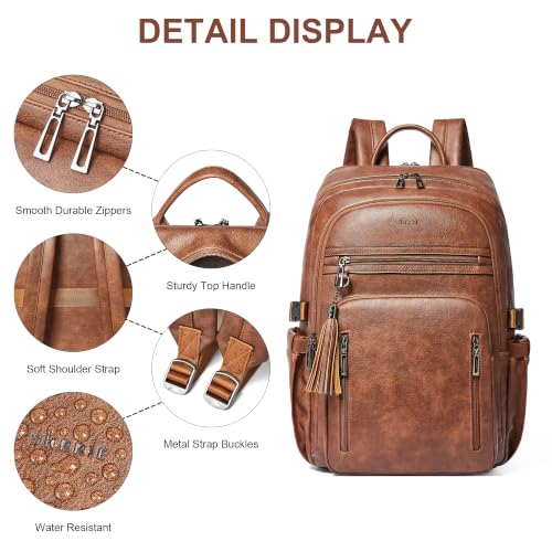 17 Inch Laptop Backpack Purse for Women with Giant Tumbler Holders | Vegan Leather,Travel Work Business College Bookbag Teacher Nurse,USB Port,RFID Wristlet Purse,28L Large Capaity,Caramel Brown - color: Caramel Brown