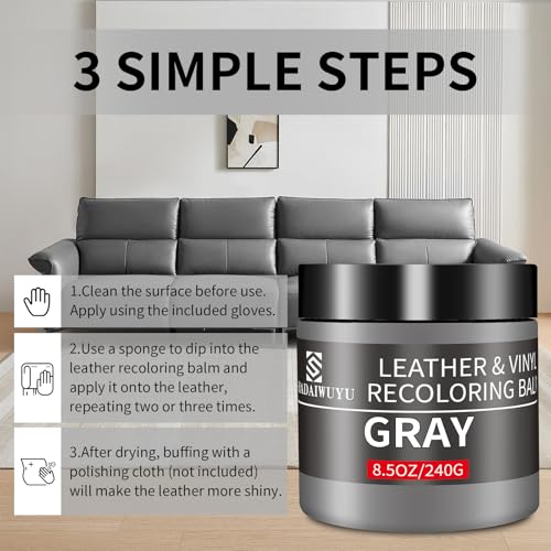 Leather Recoloring Balm,8.5oz Leather Color Restorer,Gray Leather Repair kit for Furniture and Car Interior,Leather Couch Scratch Repair,Leather Dye Paint for Faded,Cracked and Damaged Leather - color: Gray, size: Leather Recoloring Balm