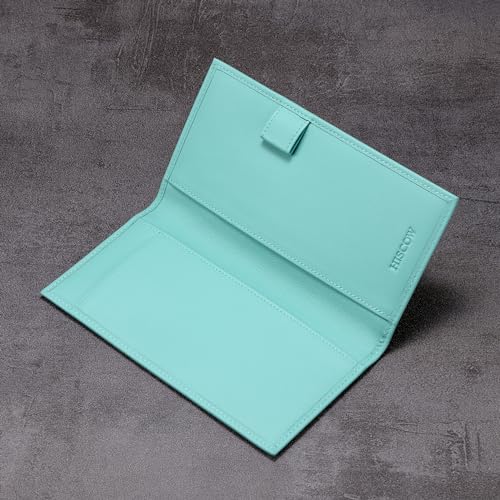 HISCOW Leather Checkbook Cover for Duplicate Checks with Pen Holder - color: Teal