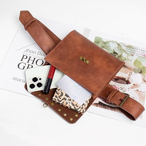 SUMGOGO Retro Belt Pouch Waist Bag Womens Fanny Pack Cellphone Holder Steampunk Medieval Renaissance Purse Costume Accessory - color: C2-Brown