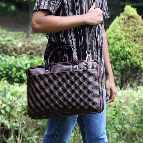 16 inch Laptop Bag for Men, Vintage Leather Shoulder Office Crossbody Bag With Adjustable Straps Metal Grip (50 Inch) - color: Dark Brown
