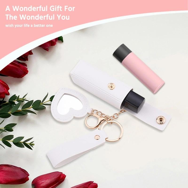 Sisadodo Lip Oil Lipstick Case with Mirror Lip Oil Lipstick Holder Key Chain for Car Keys Keychains Lipstick Organizer Case - color: White-