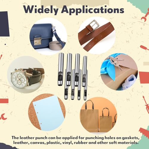 22 Sizes Hollow Leather Hole Punch Set Steel Round Hole Punch Set Leather Hollow Punching Tool for Watch Band, Gasket Belt, Fabric, Canvas Paper, Plastics, 0.5mm-12mm