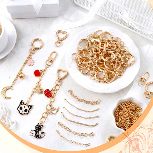 Liliaafar 48 Set Keychain Making Kit Gold Silver Metal Keychain Clips with Key Ring Swivel Snap Hook Lobster Claw Clasps Extender Chain Bulk for DIY Craft Lip Gloss Bag Accessories Gift (Gold) - color: Gold