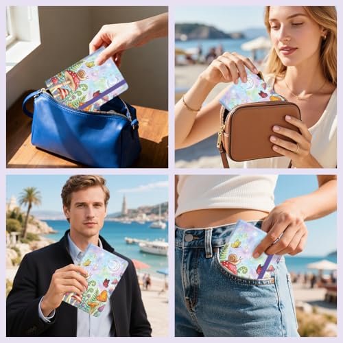 PU Leather Passport Holder Cover 5.9×4.3 Inch with Credit Card Slot Boarding Pass Slot Combo Blocking Passport Holder Wallet Cover Case for Travel Boarding Essentials(Mushroom Snail) - color: Mushroom Snail