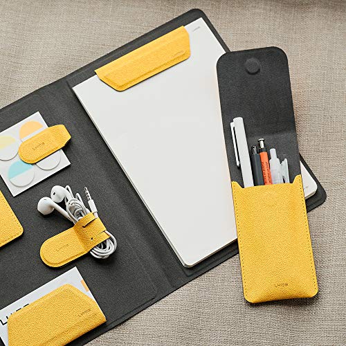 LHiDS Leather Pencil Pouch, Pen Bag for Three Fountain, Ballpoint & Rollerball Pens, Small Pencil Case, Travel Bags Organizer - color: Yellow, size: Large
