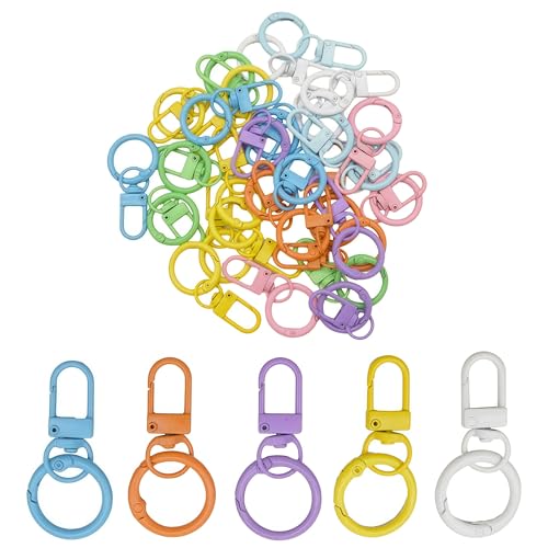 30Pcs Keychain Clip with Trigger Spring O Rings,Metal Swivel Snap Lobster Claw Keychain Round Carabiner Clips for DIY Keyrings Buckle Bags Purses Doll Pendant（UYSK-MK - color: Colorful-MK