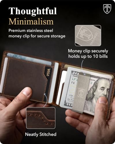 TRAVANDO Money Clip Wallet - RFID Protected Leather Wallet for Men for 11 Cards - including Gift Box (Brown Vintage) - color: Brown Vintage