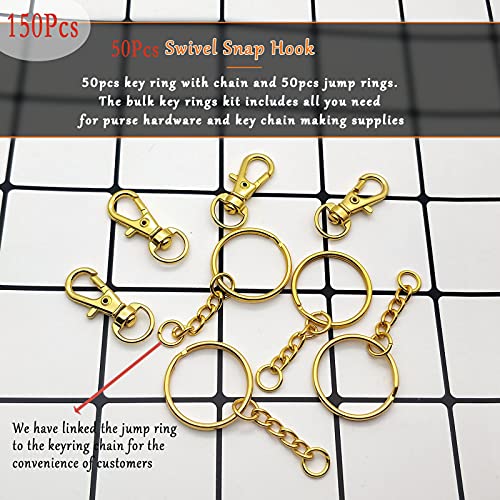 150Pcs Gold Swivel Snap Hook Set,Swivel Clasp Keychain Hook Lobster Clasp Split Key Rings with Chain and Jump Rings Bulk for Keychain Lanyard,Jewelry,DIY Crafts Supplies - color: Gold