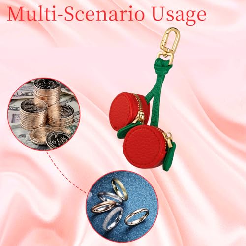 Fruit Coin Purse Bag Charm Keychain, Mini Charm Kawaii Leather Coin Purse Pouch Holder for Airtag Handbag Tote Wallet - color: Cherry