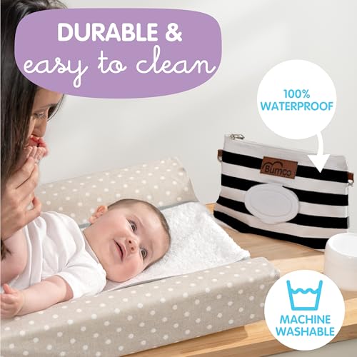 Bumco Portable Diaper Clutch Bag with Built-In Baby Wipes Dispenser | Airtight refillable wet container pouch. Portable travel wristlet strap holder for quick cleanups on the go. - color: Black