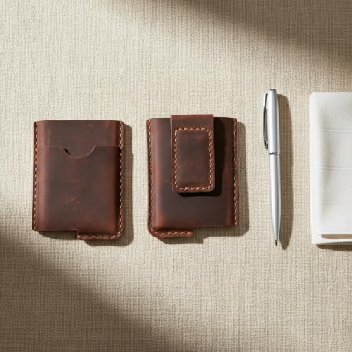 Personalized Leather Money Clip Wallet for Men - Magnetic Pop-Up Card Holder, Full-Grain Genuine Leather, RFID Blocking, Minimalist Front Pocket Wallet, Gift for Him, Dad & Groomsmen - Coffee - color: Coffee