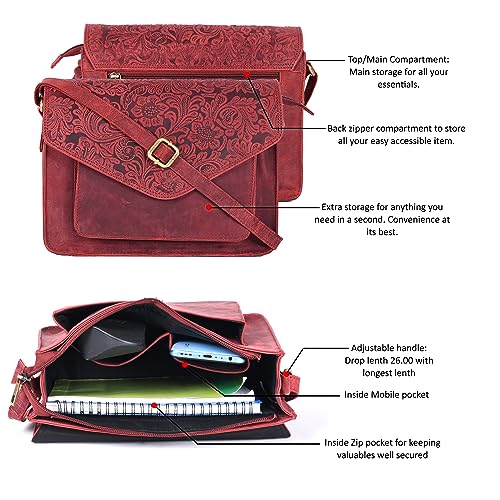 Ozora Genuine Leather Crossbody Purse for Women, Shoulder Bag - color: E.red Hunter