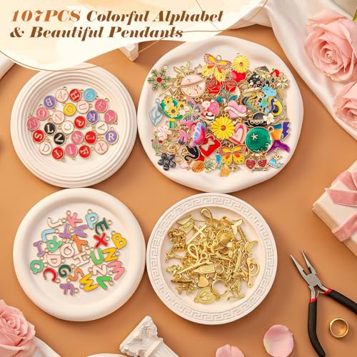 Ecoofor 397 Pcs Keychain Making Kit for Kids & Adults — Includes 16 Keychain Clips, 15 Extender Chains, 107 Charms, Beading Accessories, Jewelry Pliers — DIY Bag Charms & Jewelry Craft Kit Supplies - color: Gold-397Pcs Kit